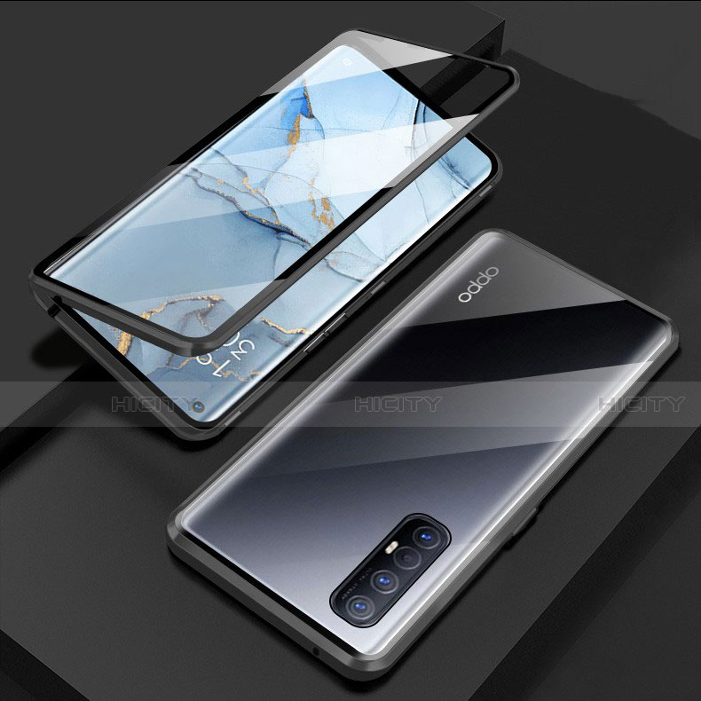 Coque Rebord Bumper Luxe Aluminum Metal Miroir 360 Degres Housse Etui Aimant T03 pour Oppo Reno3 Pro Plus