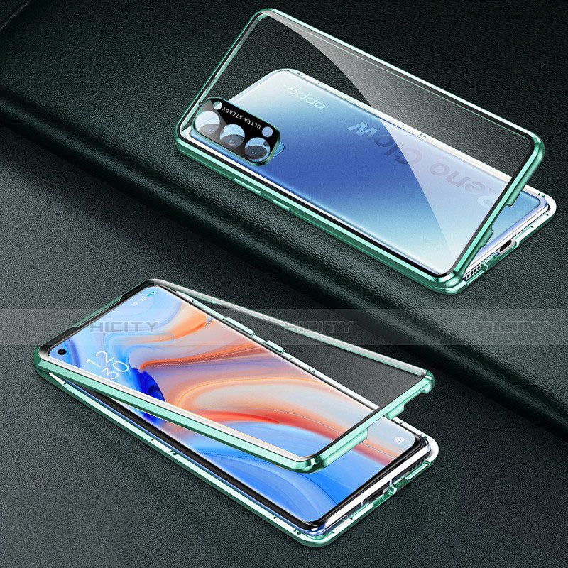 Coque Rebord Bumper Luxe Aluminum Metal Miroir 360 Degres Housse Etui Aimant T03 pour Oppo Reno4 Pro 5G Plus