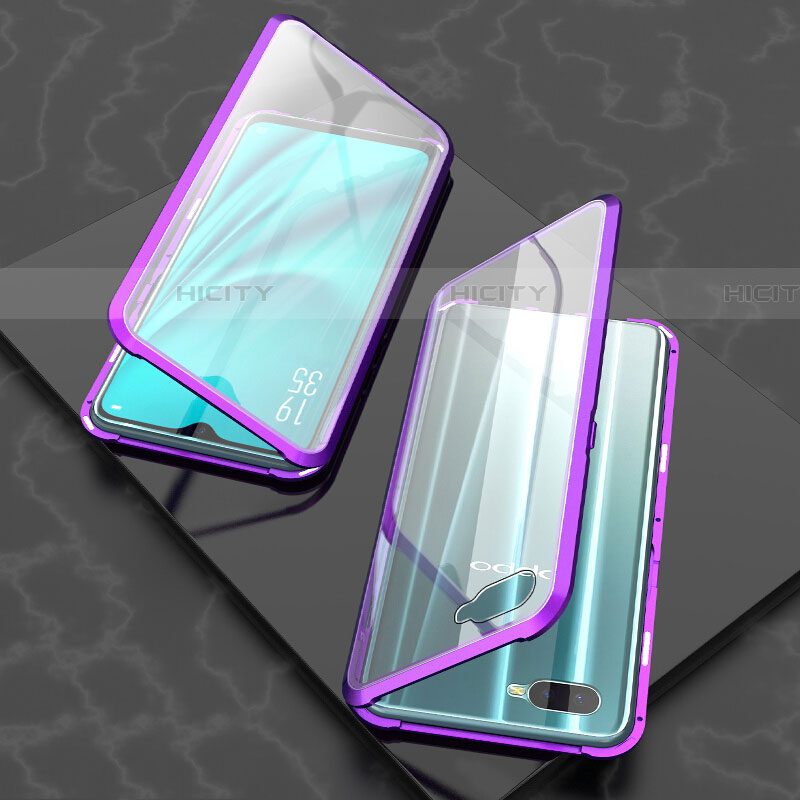 Coque Rebord Bumper Luxe Aluminum Metal Miroir 360 Degres Housse Etui Aimant T03 pour Oppo RX17 Neo Violet Plus