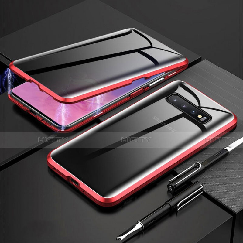 Coque Rebord Bumper Luxe Aluminum Metal Miroir 360 Degres Housse Etui Aimant T03 pour Samsung Galaxy S10 Plus Rouge Plus