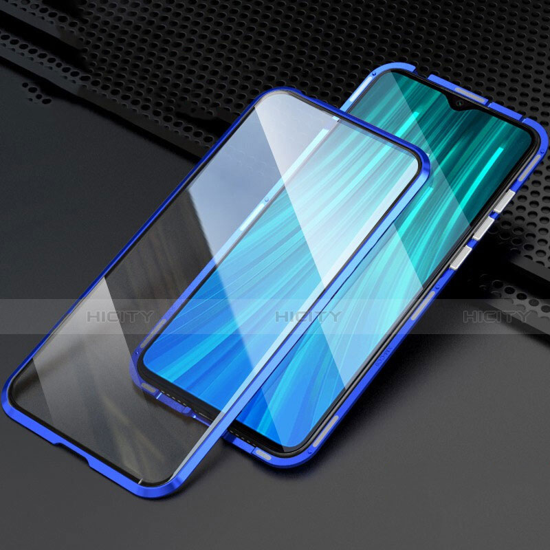 Coque Rebord Bumper Luxe Aluminum Metal Miroir 360 Degres Housse Etui Aimant T03 pour Xiaomi Redmi Note 8 Pro Bleu Plus