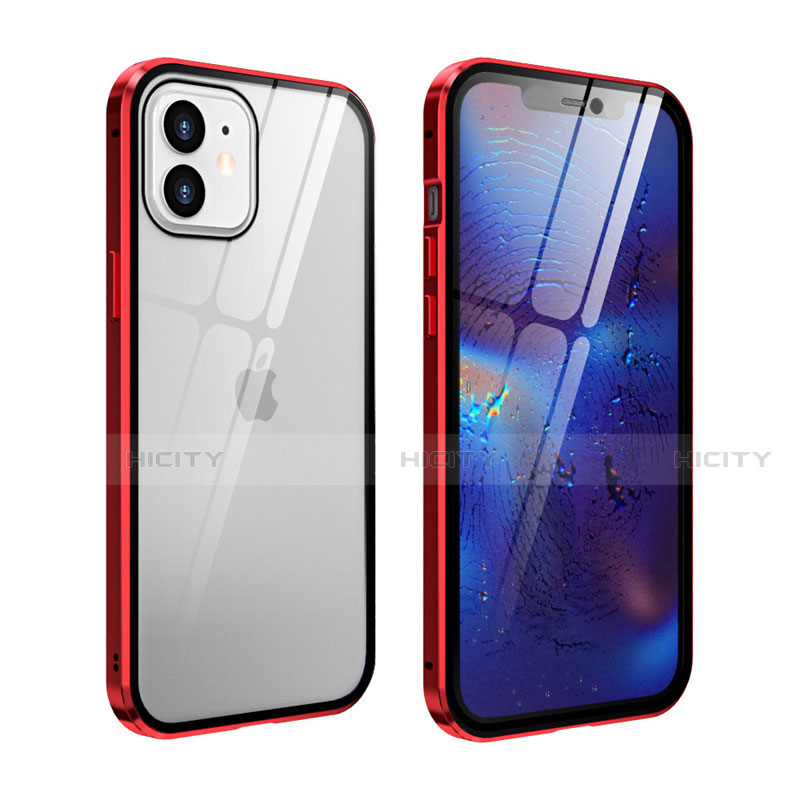 Coque Rebord Bumper Luxe Aluminum Metal Miroir 360 Degres Housse Etui Aimant T04 pour Apple iPhone 12 Mini Rouge Plus