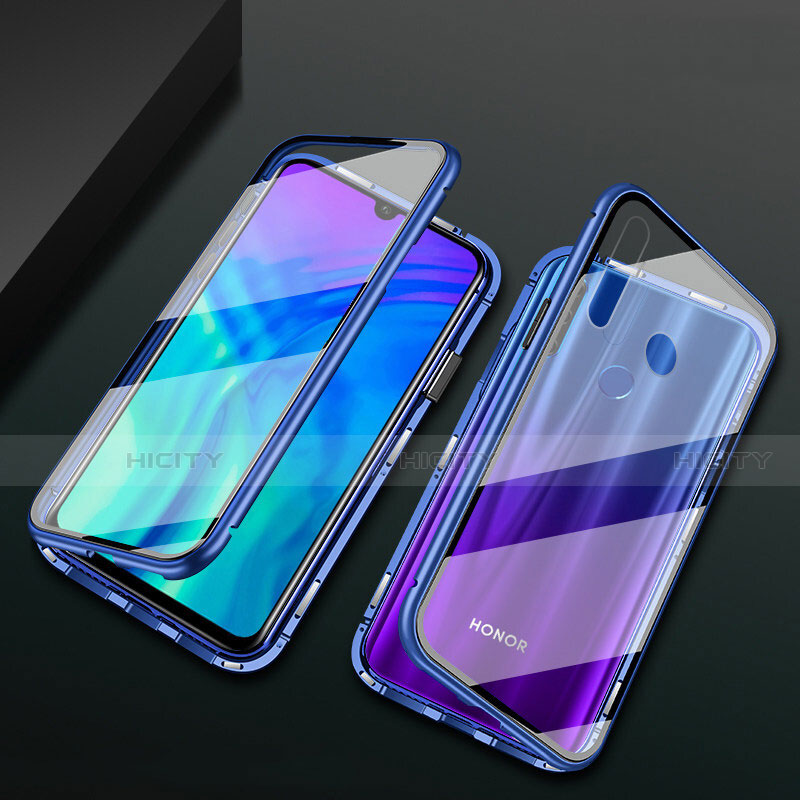 Coque Rebord Bumper Luxe Aluminum Metal Miroir 360 Degres Housse Etui Aimant T04 pour Huawei Honor 10i Bleu Plus