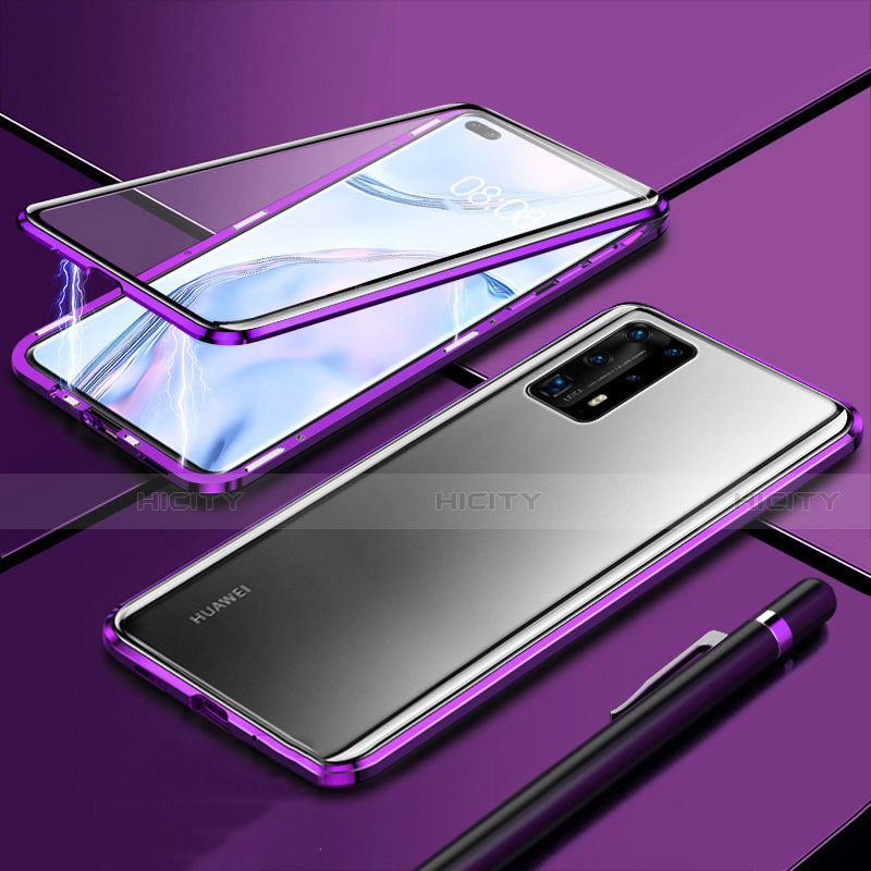 Coque Rebord Bumper Luxe Aluminum Metal Miroir 360 Degres Housse Etui Aimant T04 pour Huawei P40 Pro+ Plus Plus