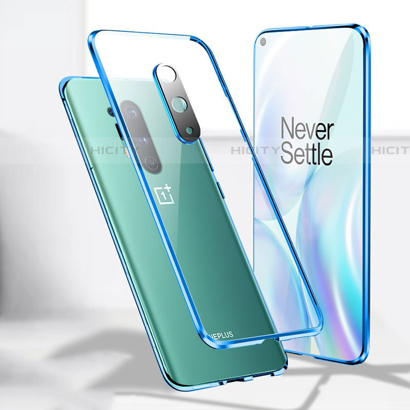 Coque Rebord Bumper Luxe Aluminum Metal Miroir 360 Degres Housse Etui Aimant T04 pour OnePlus 8 Pro Bleu Plus