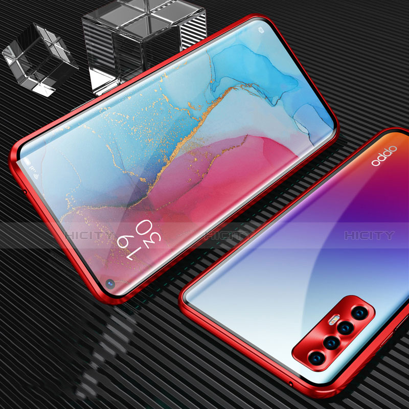 Coque Rebord Bumper Luxe Aluminum Metal Miroir 360 Degres Housse Etui Aimant T04 pour Oppo Find X2 Neo Rouge Plus