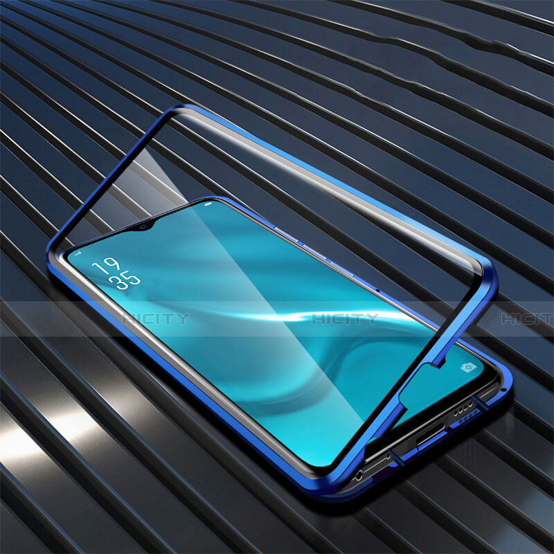 Coque Rebord Bumper Luxe Aluminum Metal Miroir 360 Degres Housse Etui Aimant T04 pour Oppo R15X Bleu Plus