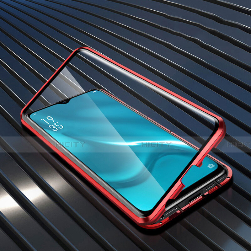 Coque Rebord Bumper Luxe Aluminum Metal Miroir 360 Degres Housse Etui Aimant T04 pour Oppo R15X Rouge Plus