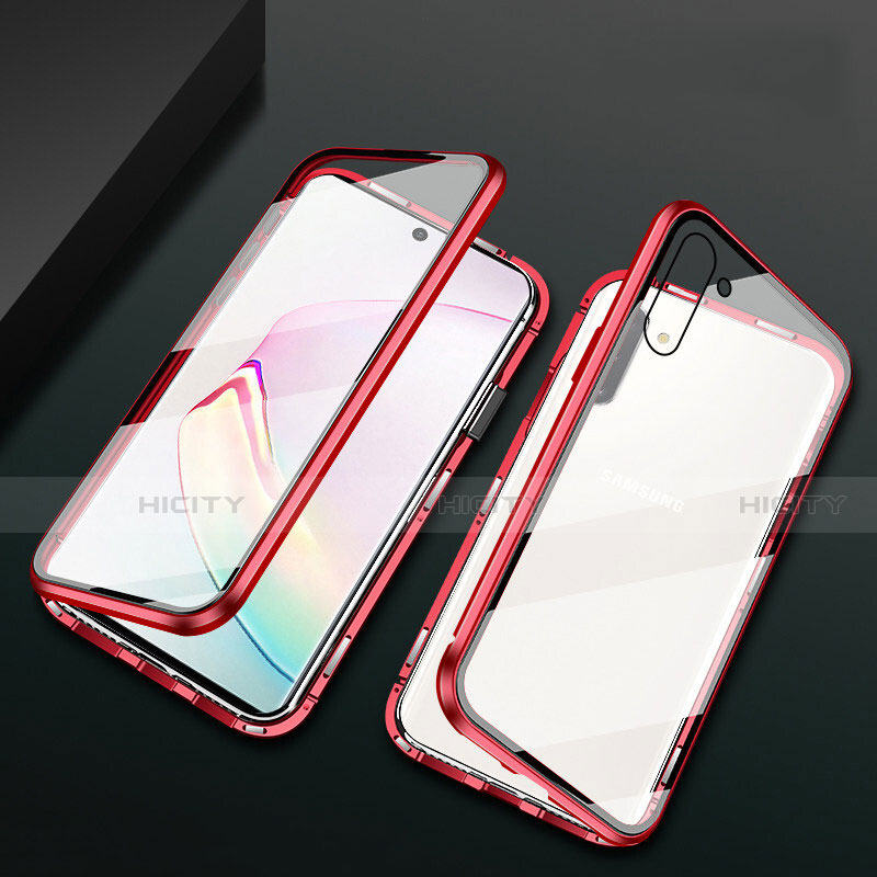 Coque Rebord Bumper Luxe Aluminum Metal Miroir 360 Degres Housse Etui Aimant T04 pour Samsung Galaxy Note 10 5G Rouge Plus