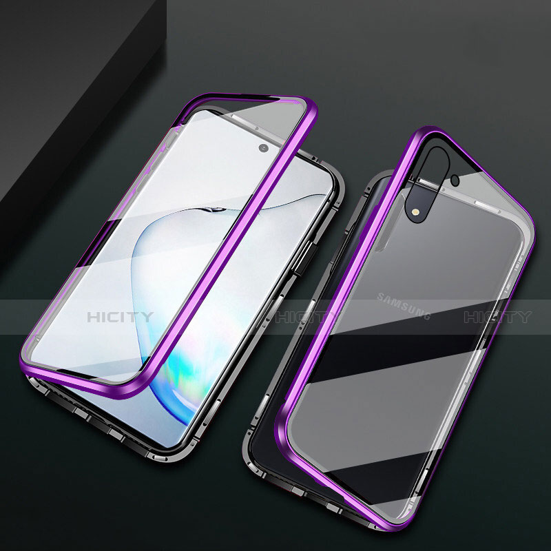 Coque Rebord Bumper Luxe Aluminum Metal Miroir 360 Degres Housse Etui Aimant T04 pour Samsung Galaxy Note 10 Violet Plus