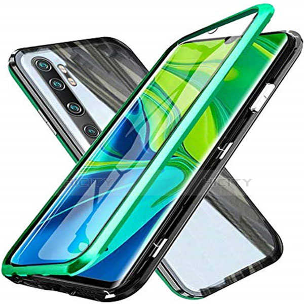 Coque Rebord Bumper Luxe Aluminum Metal Miroir 360 Degres Housse Etui Aimant T04 pour Xiaomi Mi Note 10 Pro Vert Plus