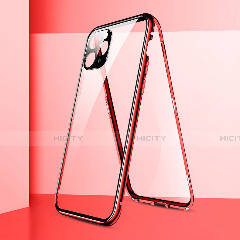 Coque Rebord Bumper Luxe Aluminum Metal Miroir 360 Degres Housse Etui Aimant T05 pour Apple iPhone 11 Pro Max Rouge Plus