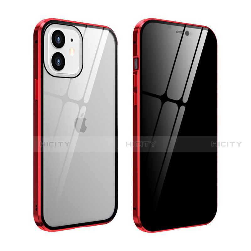 Coque Rebord Bumper Luxe Aluminum Metal Miroir 360 Degres Housse Etui Aimant T05 pour Apple iPhone 12 Mini Rouge Plus