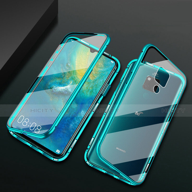 Coque Rebord Bumper Luxe Aluminum Metal Miroir 360 Degres Housse Etui Aimant T05 pour Huawei Mate 20 X 5G Cyan Plus