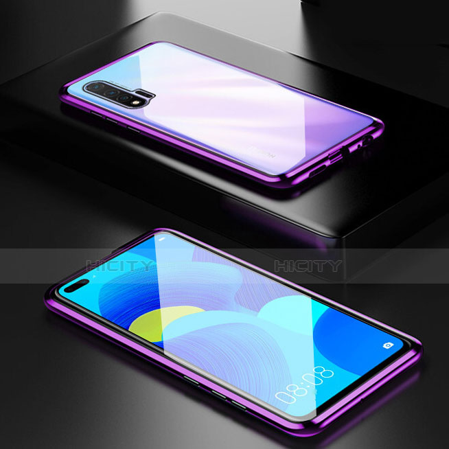 Coque Rebord Bumper Luxe Aluminum Metal Miroir 360 Degres Housse Etui Aimant T05 pour Huawei Nova 6 5G Violet Plus