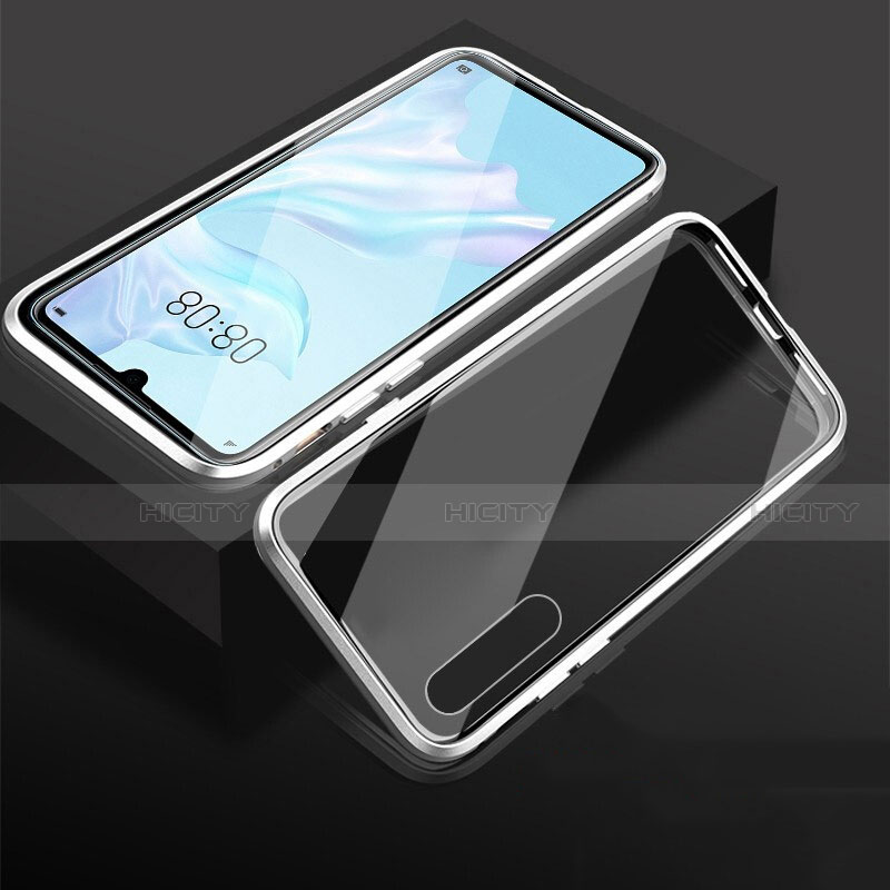 Coque Rebord Bumper Luxe Aluminum Metal Miroir 360 Degres Housse Etui Aimant T05 pour Huawei P30 Blanc Plus