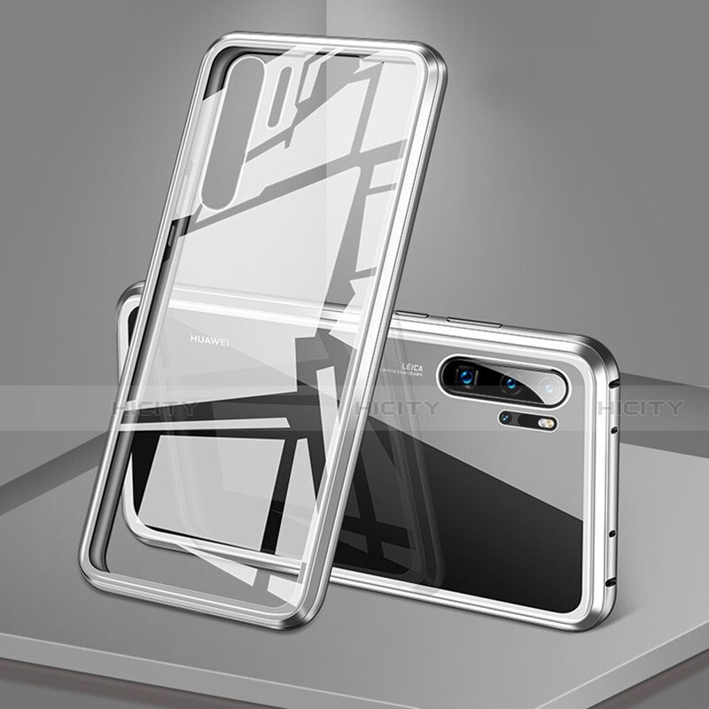 Coque Rebord Bumper Luxe Aluminum Metal Miroir 360 Degres Housse Etui Aimant T05 pour Huawei P30 Pro Blanc Plus