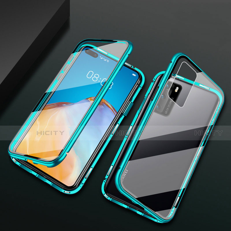 Coque Rebord Bumper Luxe Aluminum Metal Miroir 360 Degres Housse Etui Aimant T05 pour Huawei P40 Vert Plus