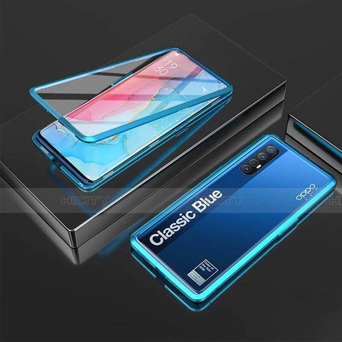 Coque Rebord Bumper Luxe Aluminum Metal Miroir 360 Degres Housse Etui Aimant T05 pour Oppo Find X2 Neo Bleu Plus