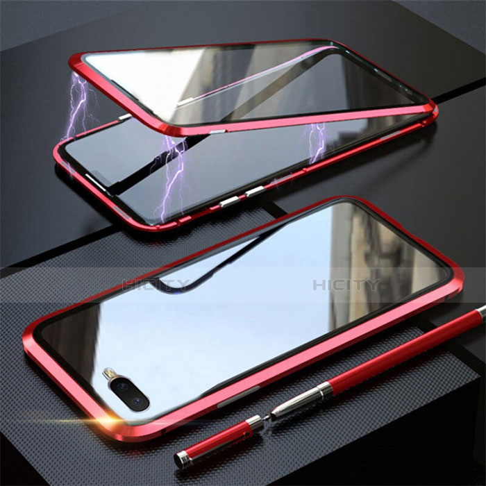 Coque Rebord Bumper Luxe Aluminum Metal Miroir 360 Degres Housse Etui Aimant T05 pour Oppo K1 Rouge Plus