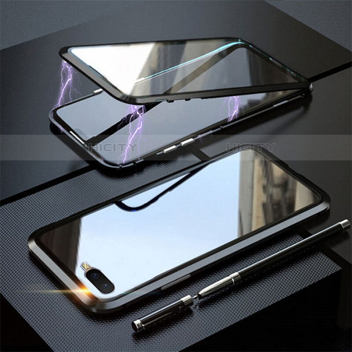 Coque Rebord Bumper Luxe Aluminum Metal Miroir 360 Degres Housse Etui Aimant T05 pour Oppo R17 Neo Noir Plus