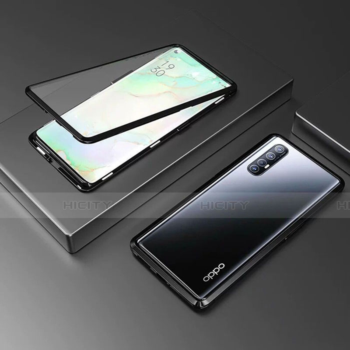 Coque Rebord Bumper Luxe Aluminum Metal Miroir 360 Degres Housse Etui Aimant T05 pour Oppo Reno3 Pro Noir Plus