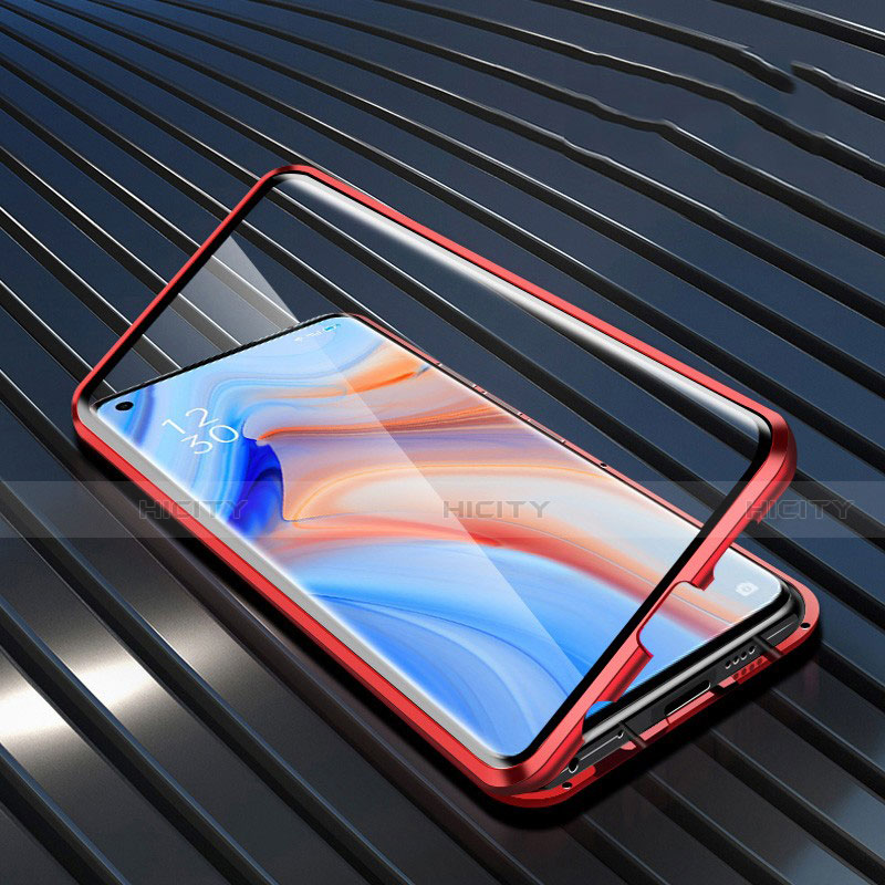 Coque Rebord Bumper Luxe Aluminum Metal Miroir 360 Degres Housse Etui Aimant T05 pour Oppo Reno4 5G Rouge Plus