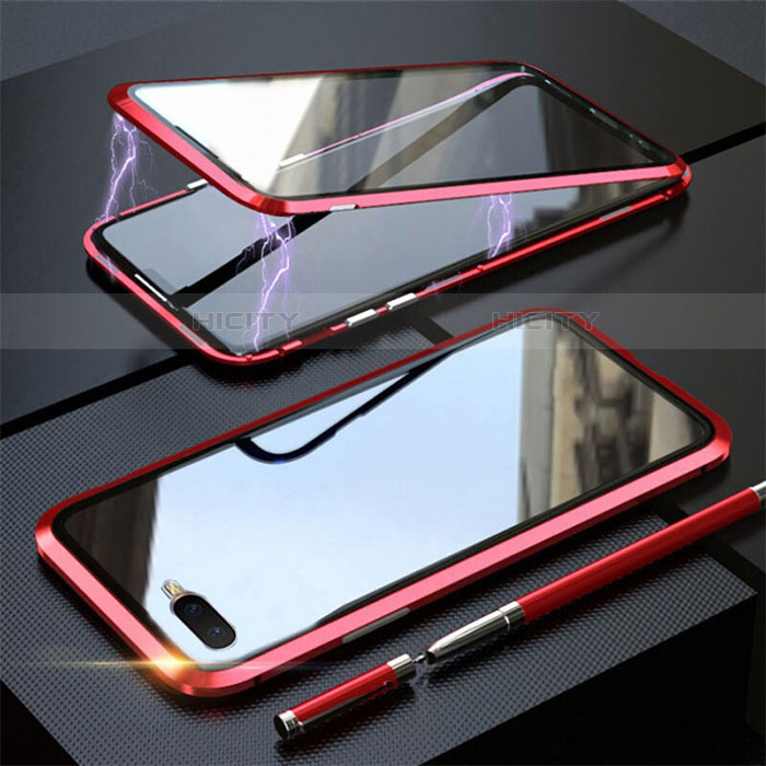 Coque Rebord Bumper Luxe Aluminum Metal Miroir 360 Degres Housse Etui Aimant T05 pour Oppo RX17 Neo Rouge Plus