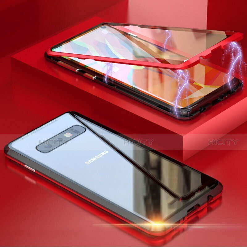 Coque Rebord Bumper Luxe Aluminum Metal Miroir 360 Degres Housse Etui Aimant T05 pour Samsung Galaxy S10 5G Rouge Plus