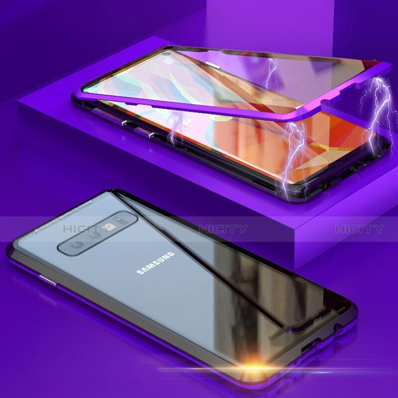 Coque Rebord Bumper Luxe Aluminum Metal Miroir 360 Degres Housse Etui Aimant T05 pour Samsung Galaxy S10 5G Violet Plus