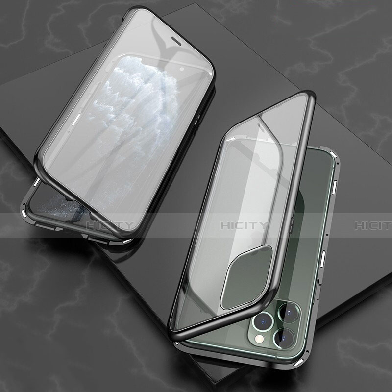 Coque Rebord Bumper Luxe Aluminum Metal Miroir 360 Degres Housse Etui Aimant T06 pour Apple iPhone 11 Pro Max Noir Plus