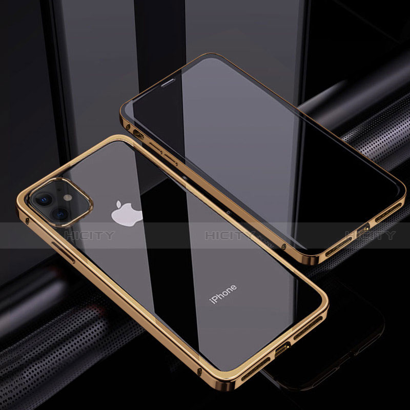 Coque Rebord Bumper Luxe Aluminum Metal Miroir 360 Degres Housse Etui Aimant T06 pour Apple iPhone 12 Mini Or Plus