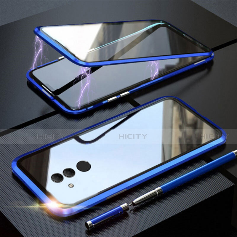 Coque Rebord Bumper Luxe Aluminum Metal Miroir 360 Degres Housse Etui Aimant T06 pour Huawei Mate 20 Lite Bleu Plus