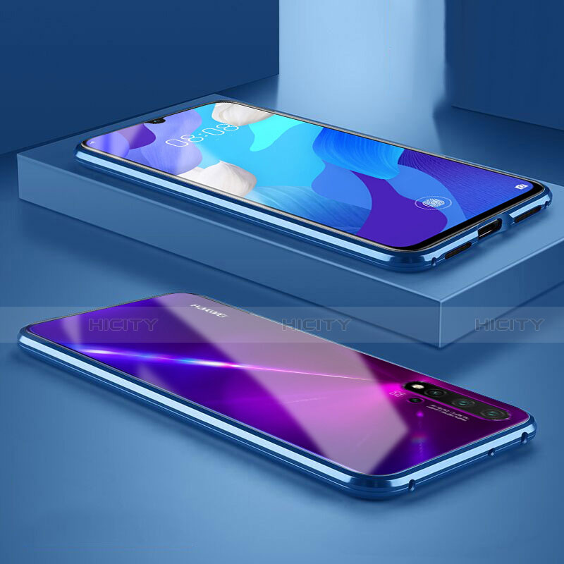 Coque Rebord Bumper Luxe Aluminum Metal Miroir 360 Degres Housse Etui Aimant T06 pour Huawei Nova 5 Pro Bleu Plus