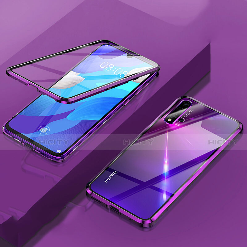 Coque Rebord Bumper Luxe Aluminum Metal Miroir 360 Degres Housse Etui Aimant T06 pour Huawei Nova 5 Pro Violet Plus