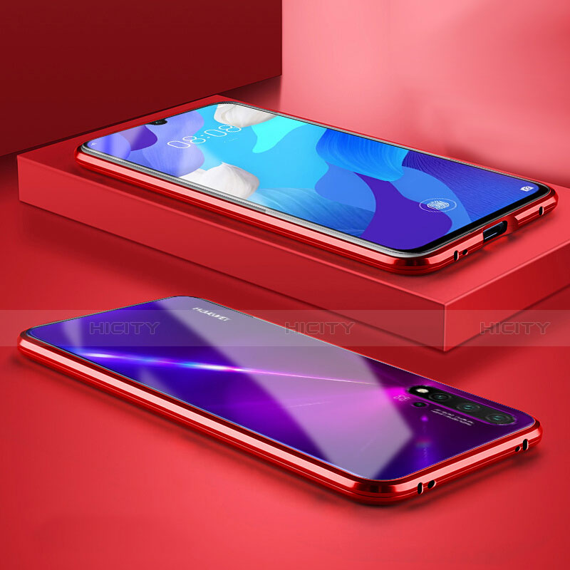 Coque Rebord Bumper Luxe Aluminum Metal Miroir 360 Degres Housse Etui Aimant T06 pour Huawei Nova 5 Rouge Plus