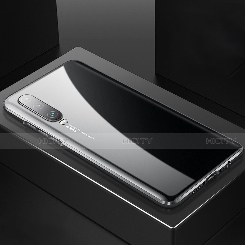 Coque Rebord Bumper Luxe Aluminum Metal Miroir 360 Degres Housse Etui Aimant T06 pour Huawei P30 Noir Plus