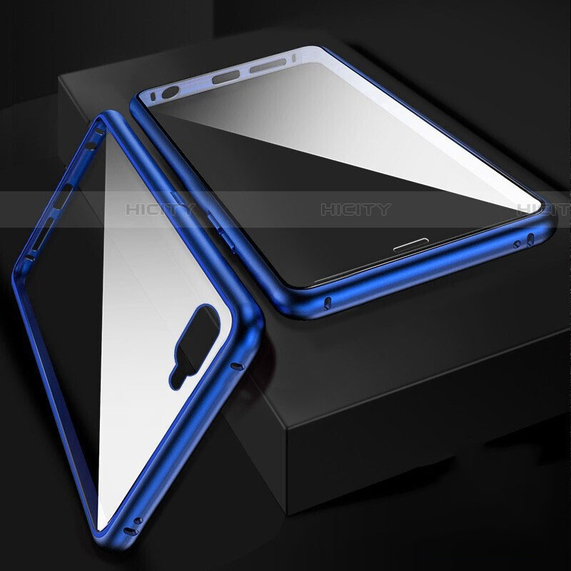 Coque Rebord Bumper Luxe Aluminum Metal Miroir 360 Degres Housse Etui Aimant T06 pour Oppo R17 Neo Bleu Plus