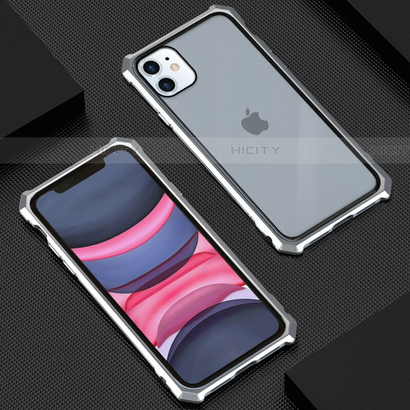 Coque Rebord Bumper Luxe Aluminum Metal Miroir 360 Degres Housse Etui Aimant T07 pour Apple iPhone 11 Argent Plus