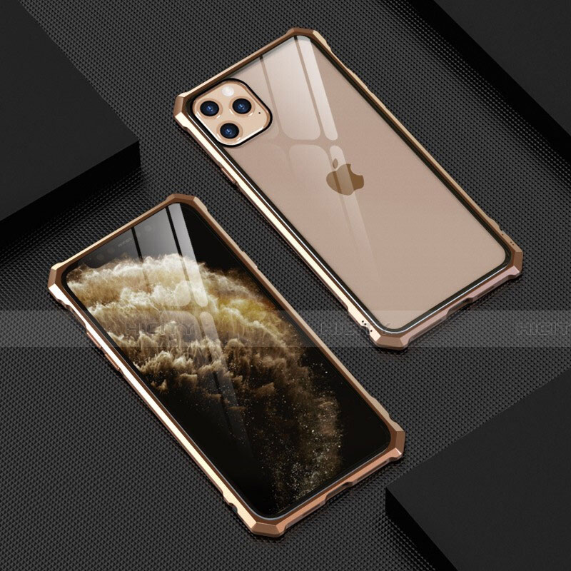 Coque Rebord Bumper Luxe Aluminum Metal Miroir 360 Degres Housse Etui Aimant T07 pour Apple iPhone 11 Pro Max Or Plus