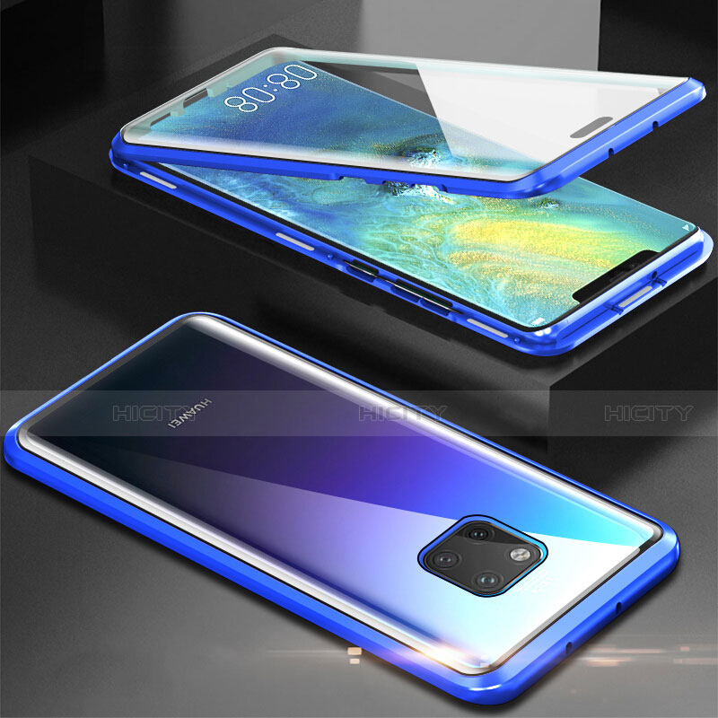 Coque Rebord Bumper Luxe Aluminum Metal Miroir 360 Degres Housse Etui Aimant T07 pour Huawei Mate 20 Pro Bleu Plus