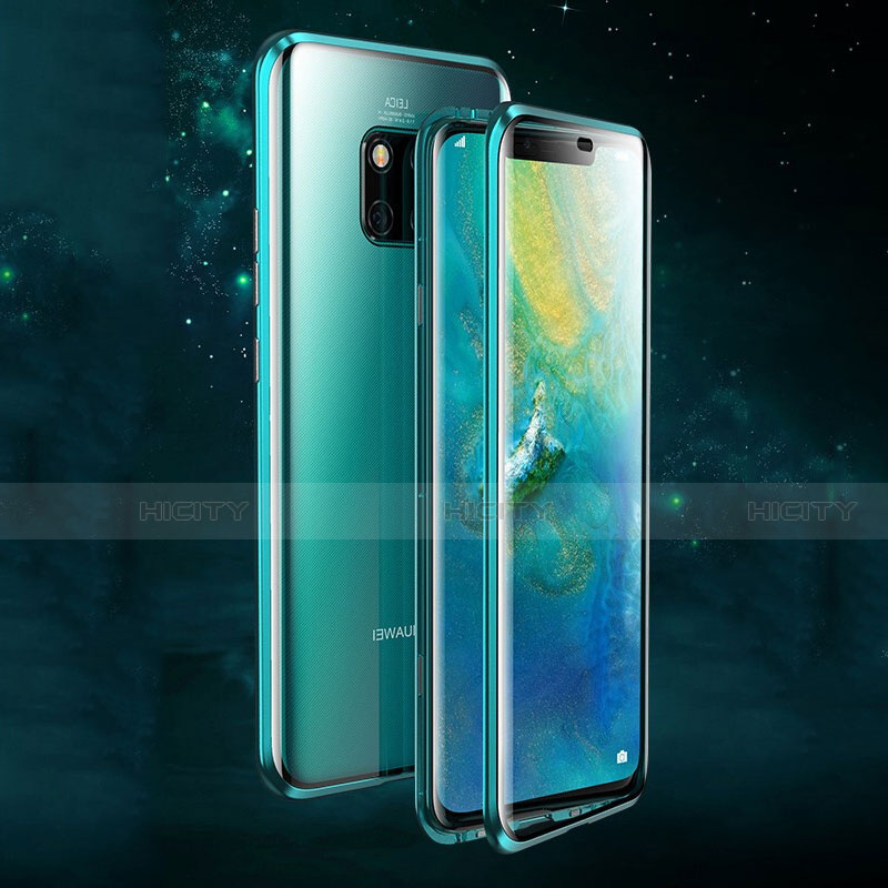 Coque Rebord Bumper Luxe Aluminum Metal Miroir 360 Degres Housse Etui Aimant T07 pour Huawei Mate 20 Pro Cyan Plus