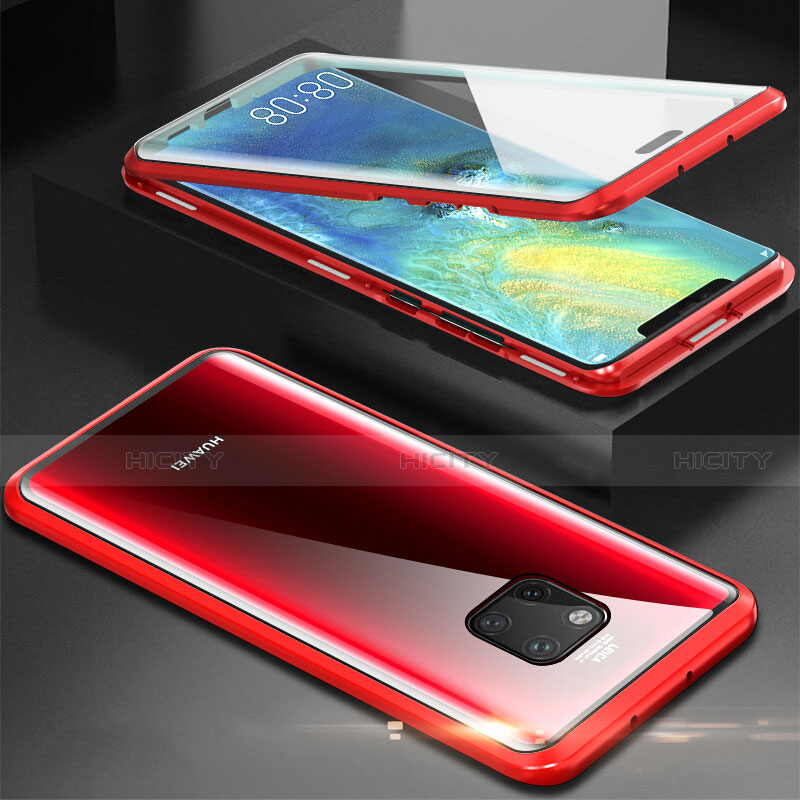 Coque Rebord Bumper Luxe Aluminum Metal Miroir 360 Degres Housse Etui Aimant T07 pour Huawei Mate 20 Pro Rouge Plus