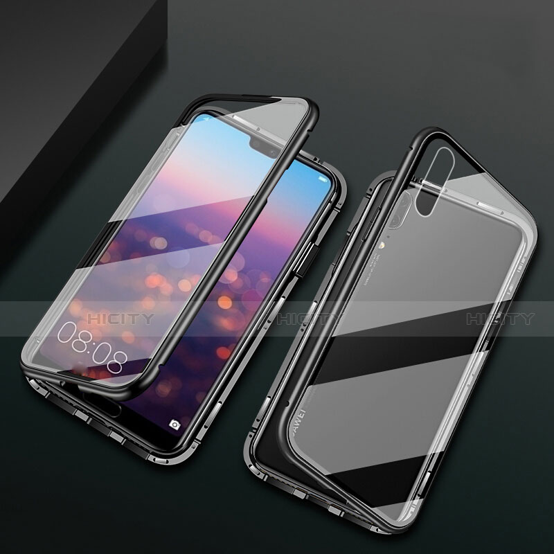 Coque Rebord Bumper Luxe Aluminum Metal Miroir 360 Degres Housse Etui Aimant T07 pour Huawei P20 Noir Plus