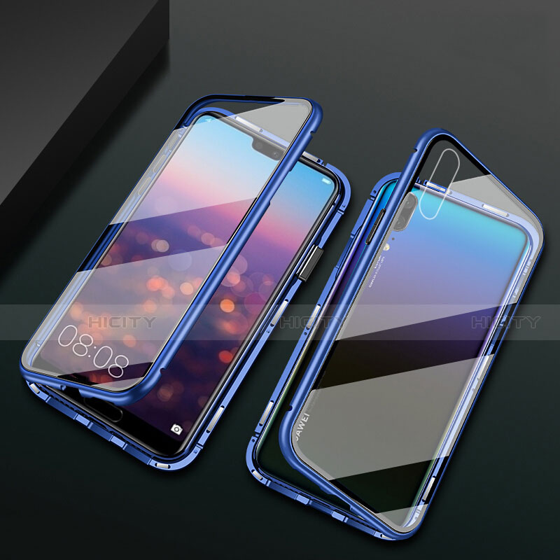 Coque Rebord Bumper Luxe Aluminum Metal Miroir 360 Degres Housse Etui Aimant T07 pour Huawei P20 Plus