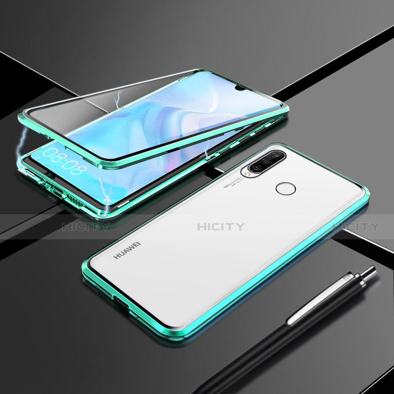 Coque Rebord Bumper Luxe Aluminum Metal Miroir 360 Degres Housse Etui Aimant T07 pour Huawei P30 Lite New Edition Vert Plus