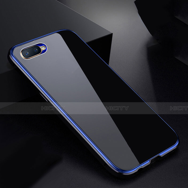 Coque Rebord Bumper Luxe Aluminum Metal Miroir 360 Degres Housse Etui Aimant T07 pour Oppo K1 Bleu Plus