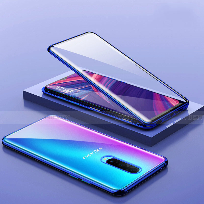 Coque Rebord Bumper Luxe Aluminum Metal Miroir 360 Degres Housse Etui Aimant T07 pour Oppo R17 Pro Bleu Plus