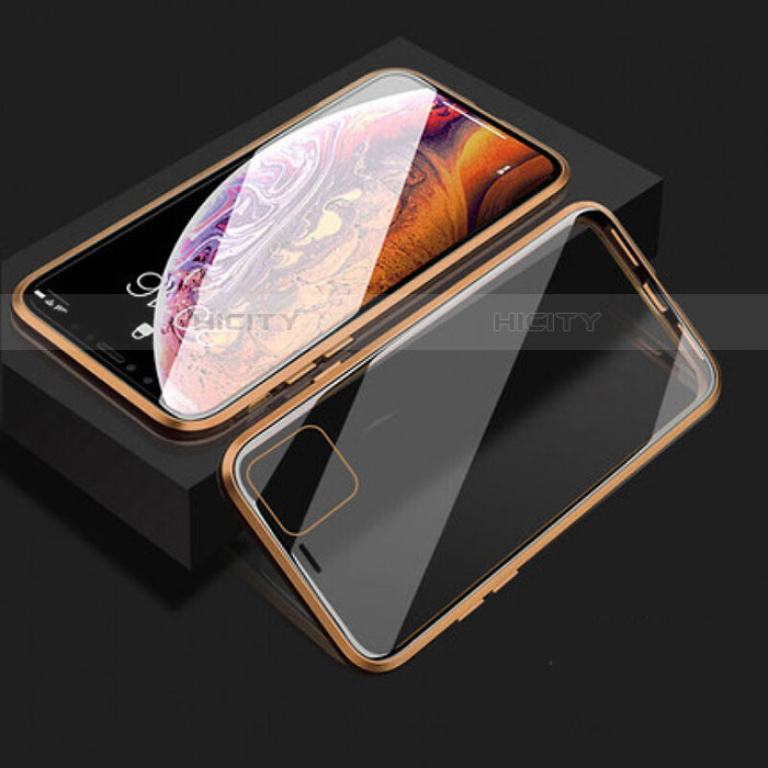 Coque Rebord Bumper Luxe Aluminum Metal Miroir 360 Degres Housse Etui Aimant T08 pour Apple iPhone 11 Or Plus