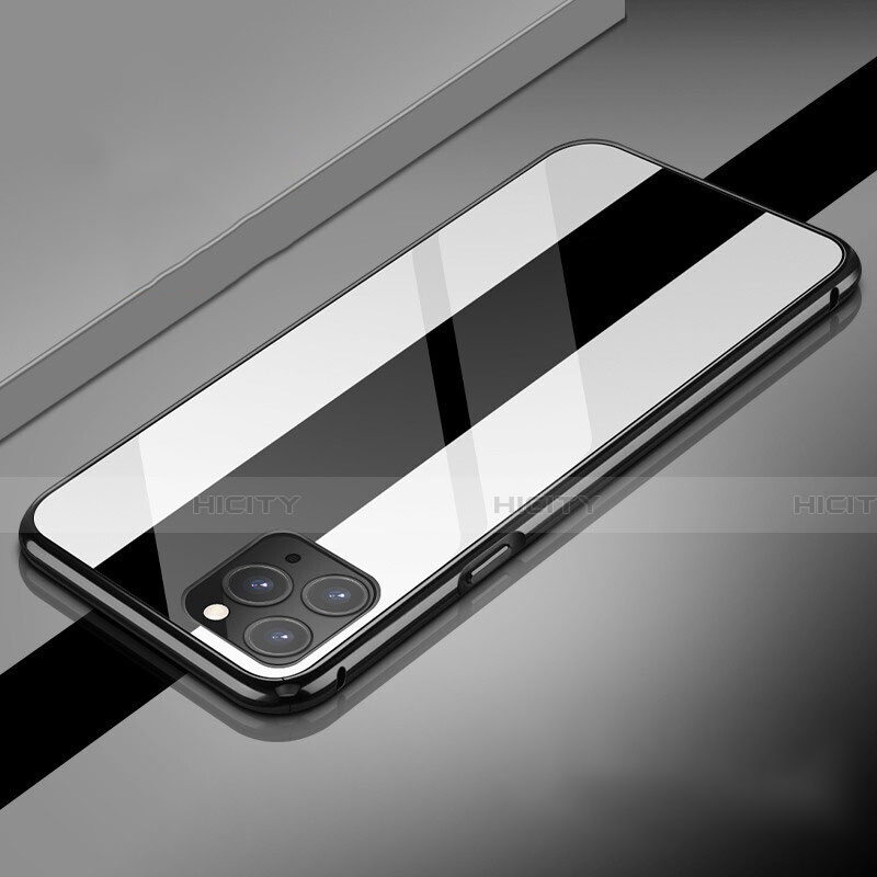 Coque Rebord Bumper Luxe Aluminum Metal Miroir 360 Degres Housse Etui Aimant T08 pour Apple iPhone 11 Pro Blanc Plus